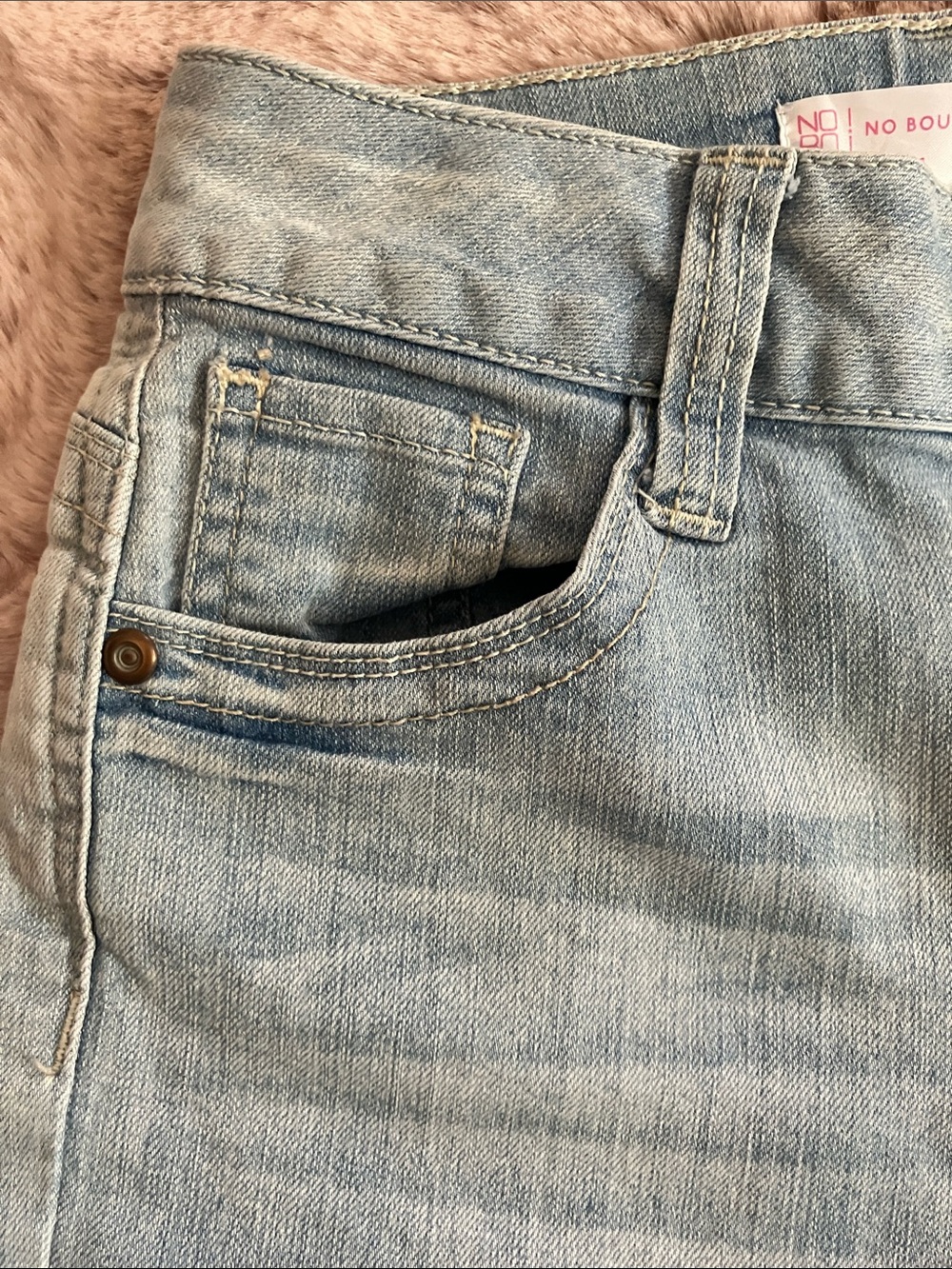 Y2k No Boundaries Light Blue Denim Cuffed Shorts with Embroidered Back Pockets - Picture 6 of 12
